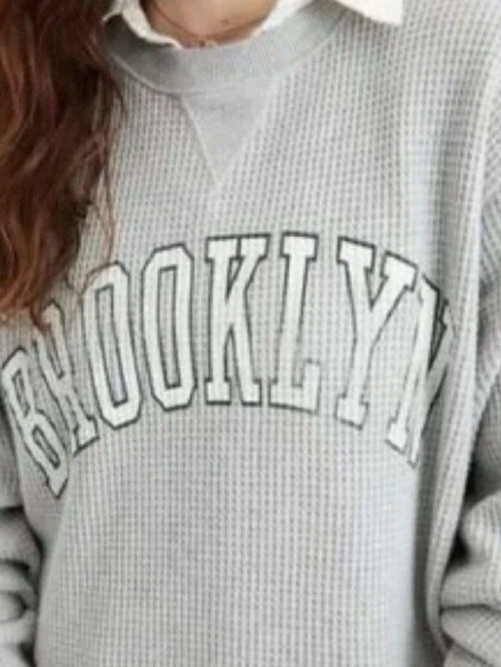 AERIE WOMENS BROOKLYN WAFFLE CREWNECK SWEATSHIRT GRAY XS OVERSIZED